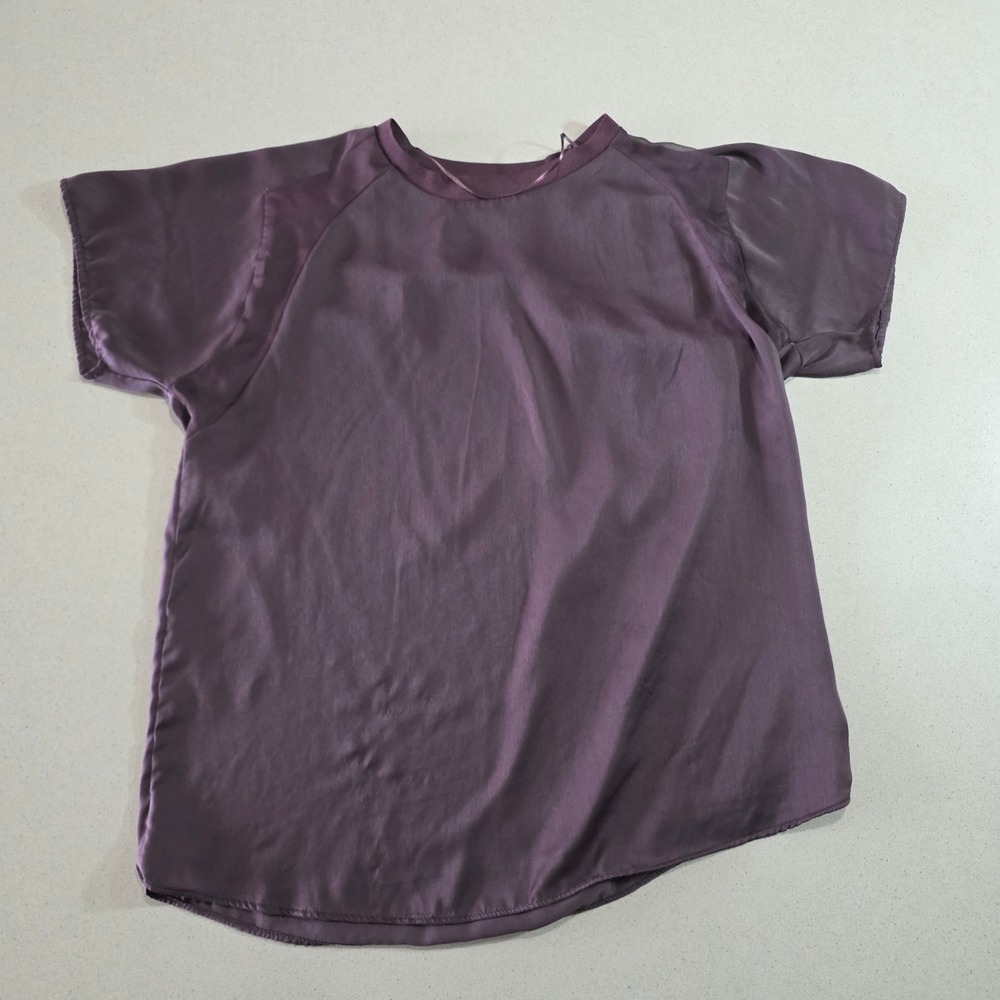Zara W&B Collection Womens Large Purple Satin Short Sleeve Crew Neck Top